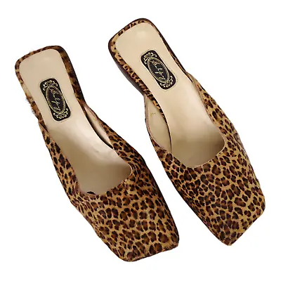 $79.99 • Buy Salpy Leopard Animal Print Low Clog Calf Hair Handmade Shoes Size 7 Tan Brown