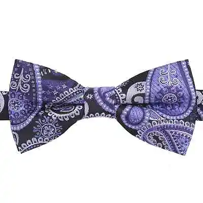 Black & Purple Paisley Bohemian Wedding Pre-Tied Bow Tie Pocket Square By DQT • £6.99