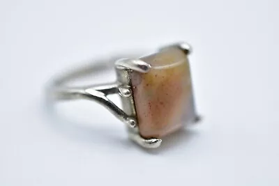 Statement 7.5 Ring Silver Tone Unique Gemstone Marble Rock Tribal Vintage Bin7  • $17.56