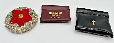 Lot Of 3 Vintage Coin Purses Beaded Flower BNSF Fingers For Life Christian! • $20