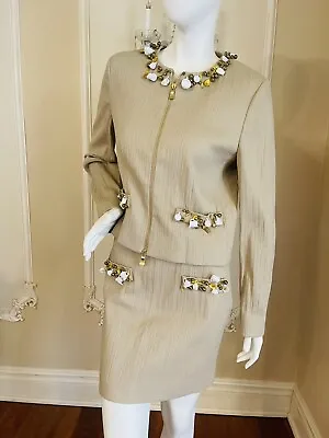 Moschino Boutique  Teapot Coffee Charm Gold Beige & Jacket Skirt Size 40 IT US 6 • $324