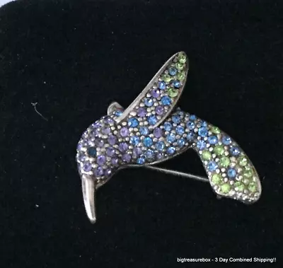 Vintage Brooch Pin SIGNED MONET Rhinestone Hummingbird Silver Tone Jewelry Lot Y • $2.25