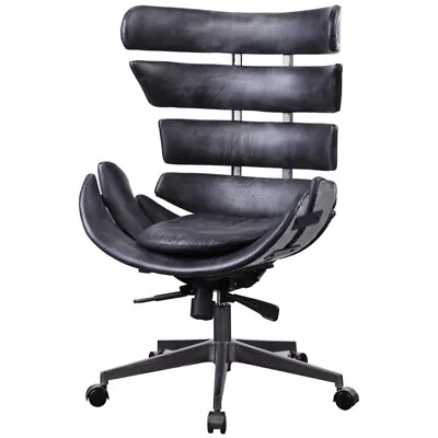 ACME Megan Leather Upholstered Office Chair In Vintage Black And Aluminum • $981.98