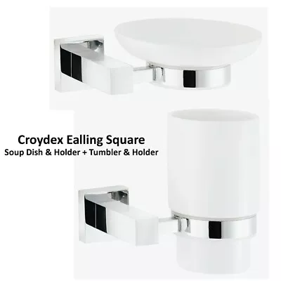 £10.99 • Buy Chrome Croydex Ealling Soup Dish + Tumbler & Holder Bathroom Ceramic Square