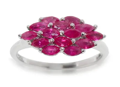 Natural Geniune Ruby Red  Marquise Cut 0.925 Sterling Silver Cluster Ring  • $69.99