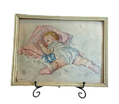 VIntage Maud Tousey Fangel Baby Print Fair Condition Framed Nursery Shower Gift • $12