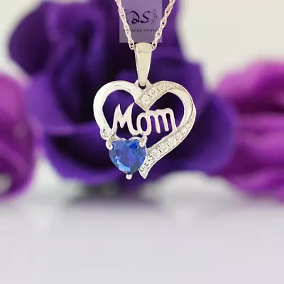 14k White Gold Plated Simulated Diamond Birthstone Heart Mom Pendant 925 Silver • $49.99