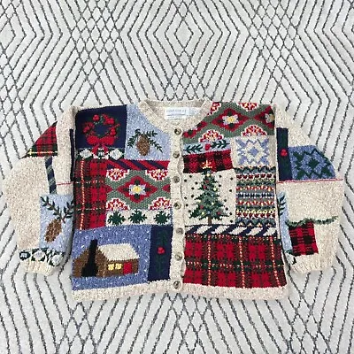 Vintage Robert Scott Sweater Women Medium Christmas Cardigan Heavy Hand Knit • $24.91