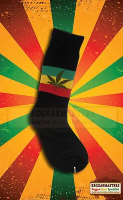 £6.49 • Buy Weed Gunja Leaf Black Socks With Red Gold & Green Stripe Reggae Roots Rasta (10)