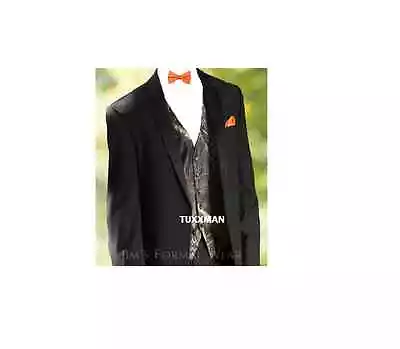 Mossy Oak Tuxedo Vest Tall Long Orange Bow Tie FREE HankieShip REAL POCKETS • $69.50
