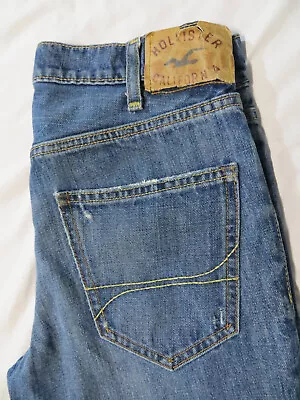 HOLLISTER  BOOMER  Low Rise Slim Boot Cut Mens Blue Jeans 30 X 30 *Destroyed* • $12.50