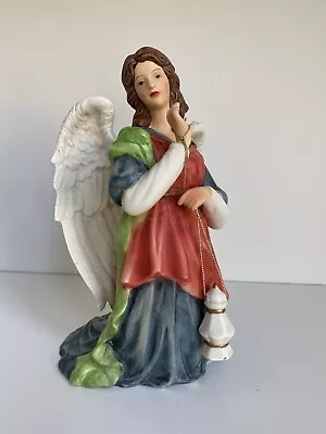 Ceramic Angel Kneeling Holding Lantern Figurine - Tilted Head - O’Well • $24