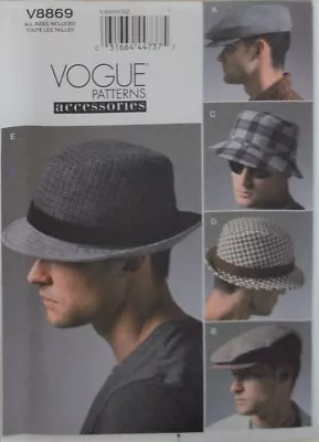 Vogue Pattern - V8869 - Men's Hats Five Lined Hats • $14.99