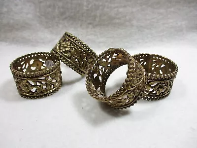 $14.95 • Buy 4 Brass Napkin Rings - Made In India - Flowers - Filigree