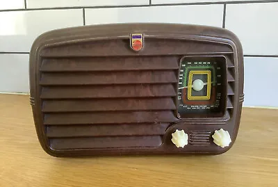 Philips 100 Radioplayer - Vintage Bakelite Radio - Burgundy Bakelite - Working • $299