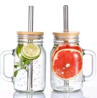 AmzFan Mason Jar With Lid And Straw 2 Pack 24 OZ Mason Jars With Handle Mason • $14.24