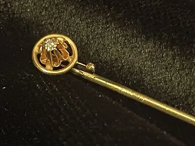 Vintage 14k Yellow Gold Diamond Stone Petite Stick Pin 🌺🌺 • $101.76