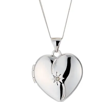 H Samuel 9ct White Gold & Diamond  Heart  Locket Pendant - Hallmarked 375 • £149