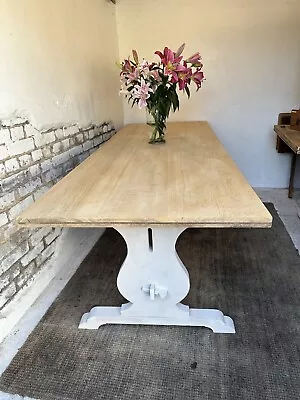 8 Ft Mid Century Beech Wood Refectory Kitchen Dining Table Refurnished • £380