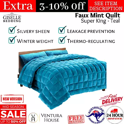 Giselle Bedding Faux Mink Quilt Super King Teal Winter Weight Soft Washable New • $107.50