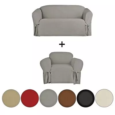 Bundle 2 Piece Micro-suede Furniture Slipcover Loveseat & Chair Couch Covers • $40.88