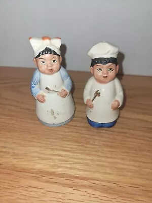 Vintage Japan Ceramic Boy And Girl Chef Cook Salt And Pepper Shakers • $15