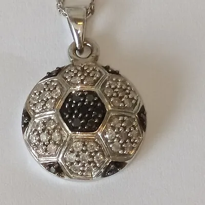 Unusual 9ct White Gold And Diamond 'Football' Pendant And Chain • $205.35