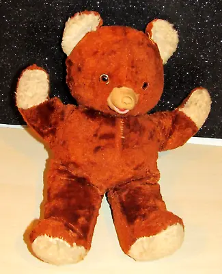 Vintage 1950s Musical Teddy Bear Plush With Rubber Nose Wind Up Lullaby 14  WORK • $28.99