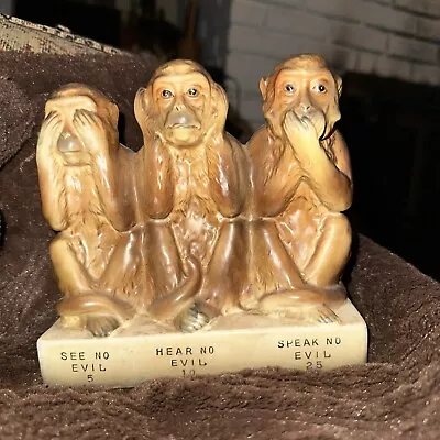 Vintage Three Wise Monkeys Hear See Speak No Evil Coin Bank Piggy Bank NICE! • $24