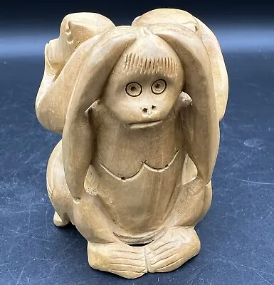 Hear See Speak No Evil Hand Carved Monkeys Figurine • $21.99