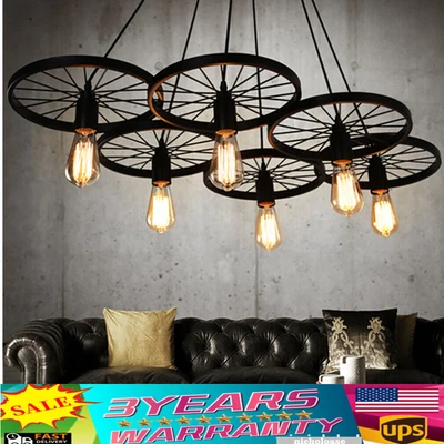 $41.81 • Buy 6-Light Wagon Wheel Hanging Chandelier Lamp Ceiling Light Fixture Rustic
