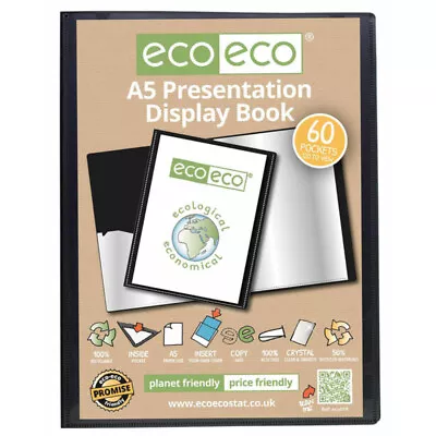 Eco-eco A5 60 Pocket Presentation Display Book 50% Recycled Black Filing 2 Pack • £10.99