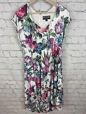 Marc Bouwer Unlimited White Floral Print Fit & Flare Zipper Back Dress Size Lg • $19.78