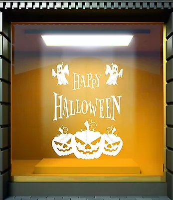 Happy Halloween Pumpkins Ghost Shop Store Window Decor Vinyl Wall Sticker Decal • £14.34