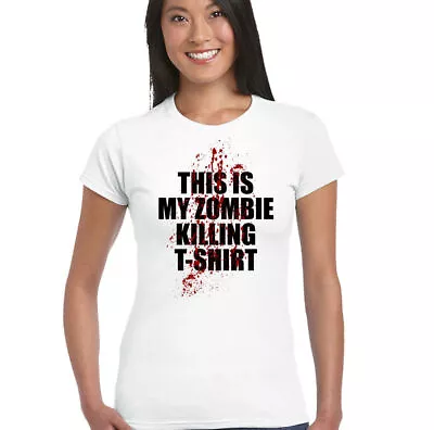This Is My Zombie Killing T-Shirt Womens Halloween Top Walking Dead Fancy Dress • £10.99