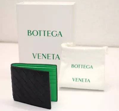 Bottega Veneta Intrecciato Leather Billfold Wallet - Black/Green • $399.99