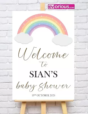 Personalised Baby Shower Welcome Party Sign Board/Poster Print Rainbow A1 A2 A3 • £12.99