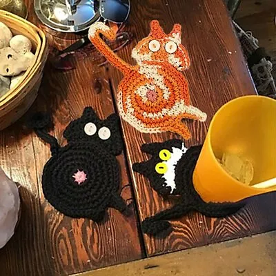 $9.88 • Buy Coasters For Drinks Holder Cat Butt Cup Mat Pad Cushion Handmade Knitted Gift LN