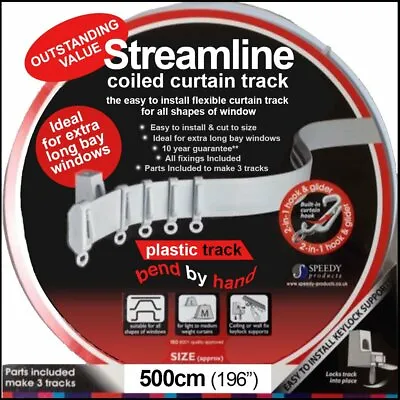 £16.99 • Buy 5mtr (196 ) Bendable Straight & Bay Window Coiled Curtain Track Rail PVC 