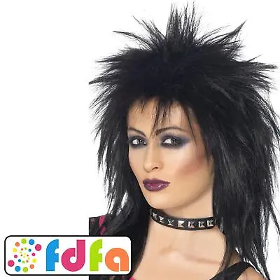 Smiffys 80s Rock Diva Wig Black Mullet Punk Ladies Adults Fancy Dress • £11.49