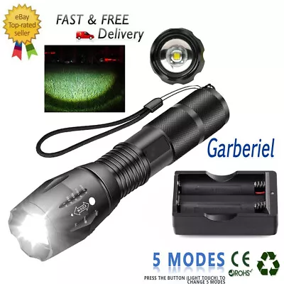 Super Bright T6 LED Tactical Flashlight Torch + Lot Rechargeable Battery+Charger • $19.98