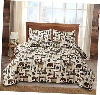 Rustic Quilt Set Bedding Size Lodge Cabin Quilt Full/Queen Brown Bear • $54.38