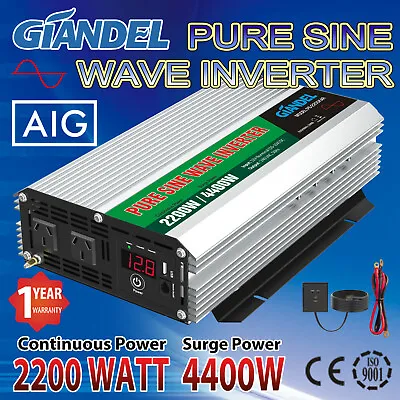 Giandel Power Inverter Pure Sine Wave 2200W/4400W 12V/240V  USA Made Transistors • $289.96