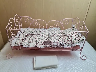 Vintage Baby Annabell White Metal Scroll Cot With Bedding - Vgc • £39.99