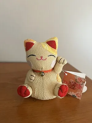 Japanese Crepe Fabric Lucky Cat 4” Stuffed Plush Nwt • £13.29