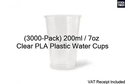 (3000-Cups) Bioware 200ml 7oz Clear PLA Plastic Cold Water Drinking • £39.95