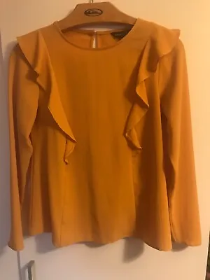 NEW LOOK Women Ladies Mustard Yellow Frill Long Sleeve Top Blouse Size 8-10 • £5.35