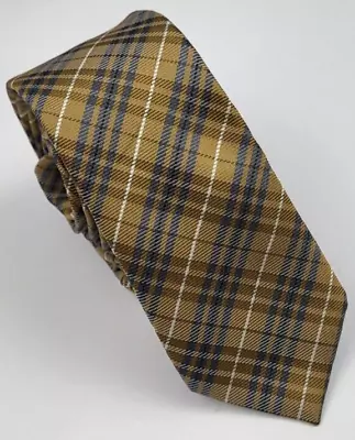 LR Style Polyester Tie Brown Blue Gray Plaid Men Necktie Ultra Skinny 58 X 2 • $9.74