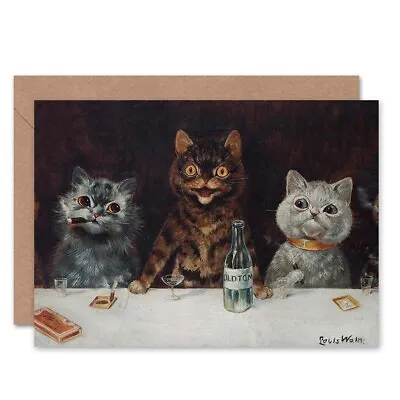 Animals Painting Bar Alcohol Louis Wain The Bachelor Party Blank Greeting Card • £4.42