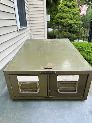 Vintage Columbia Steel Army 2 Drawer Card File Cabinet Metal Stackable 3x5 • $39.99